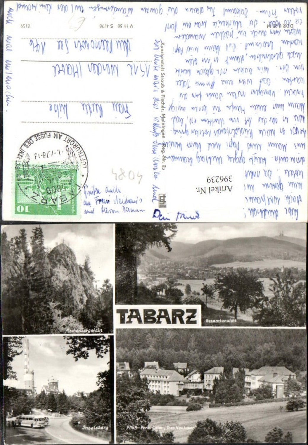 396239,Tabarz Totale Inselsberg Ferienheim Felsen Mehrbildkarte