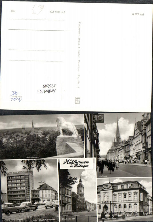 396249, Mühlhausen Total Steinweg Hotel Post Building Multiview Postcard