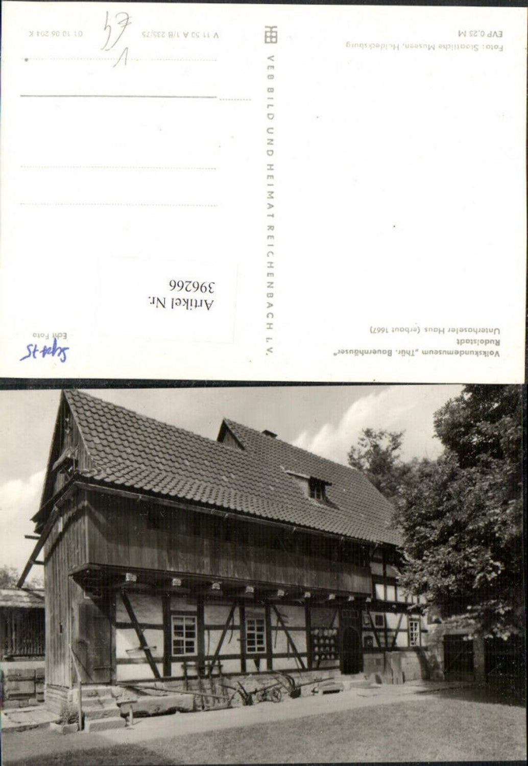396266, Rudolstadt Folklore Museum Farmhouses Unterhaseler House pub VEB
