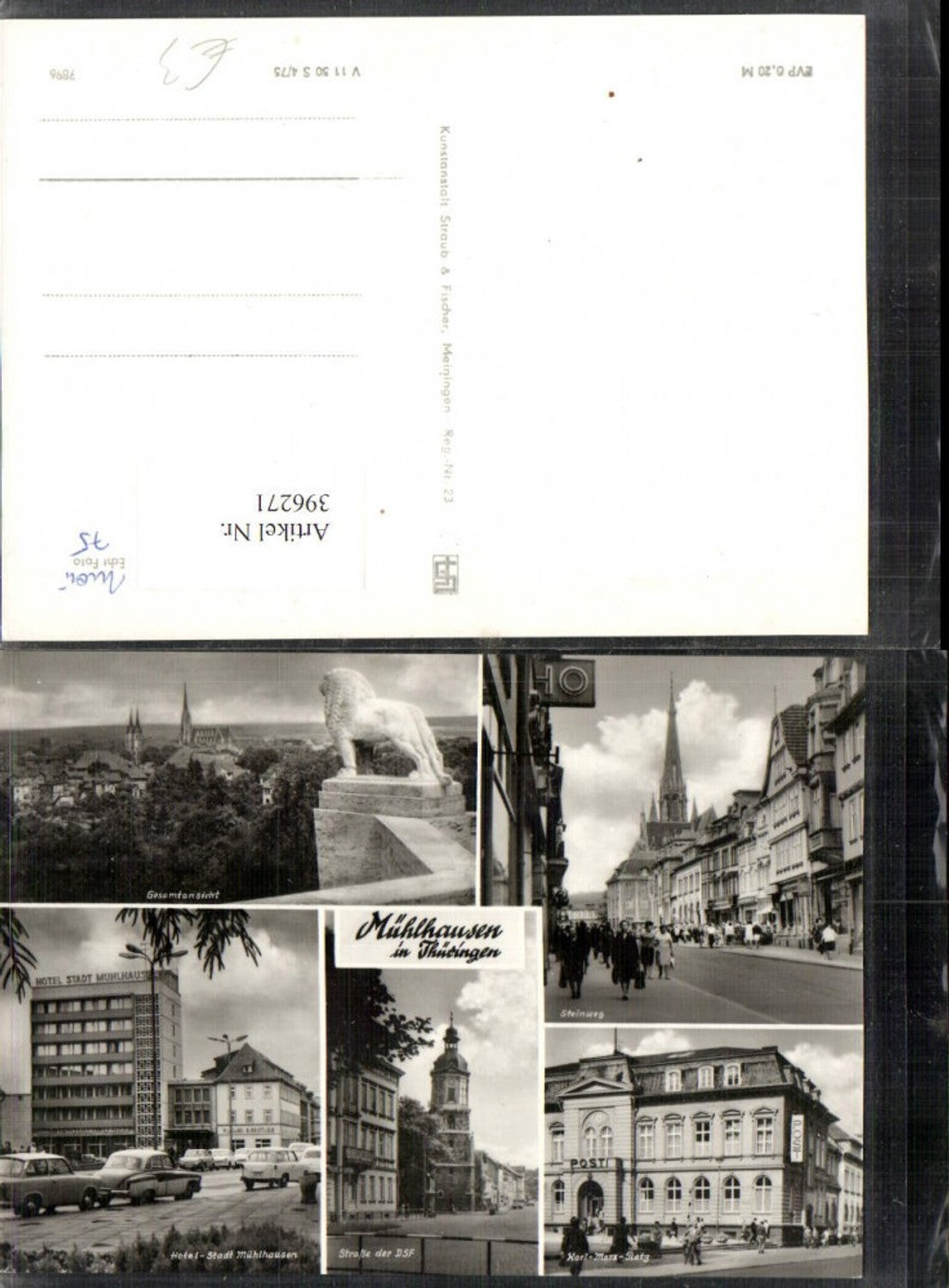 396271, Mühlhausen Total Steinweg Hotel Post Building Multiview Postcard