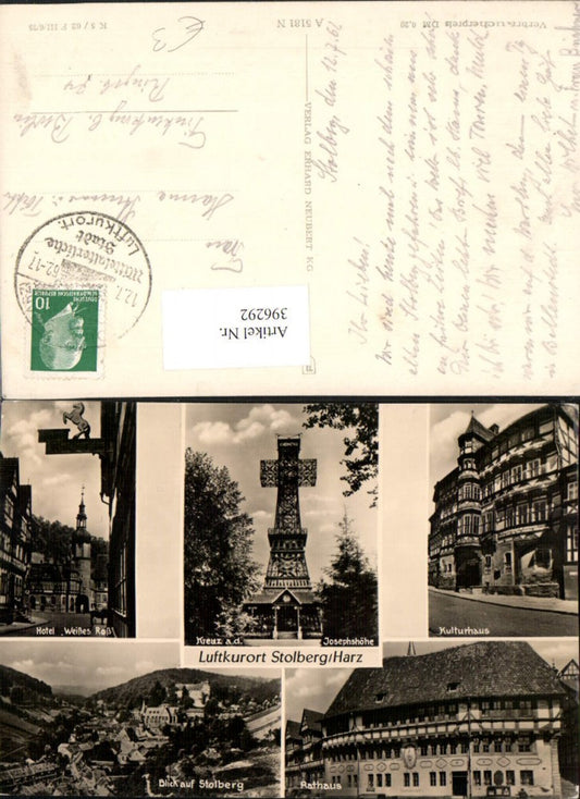 396292,Stolberg im Harz Totale Kreuz Rathaus Hotel Weißes Ross Mehrbildkarte