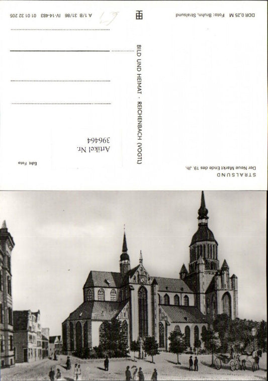 396464,Künstler AK Stralsund Neue Markt Kirche 19. Jahrhundert