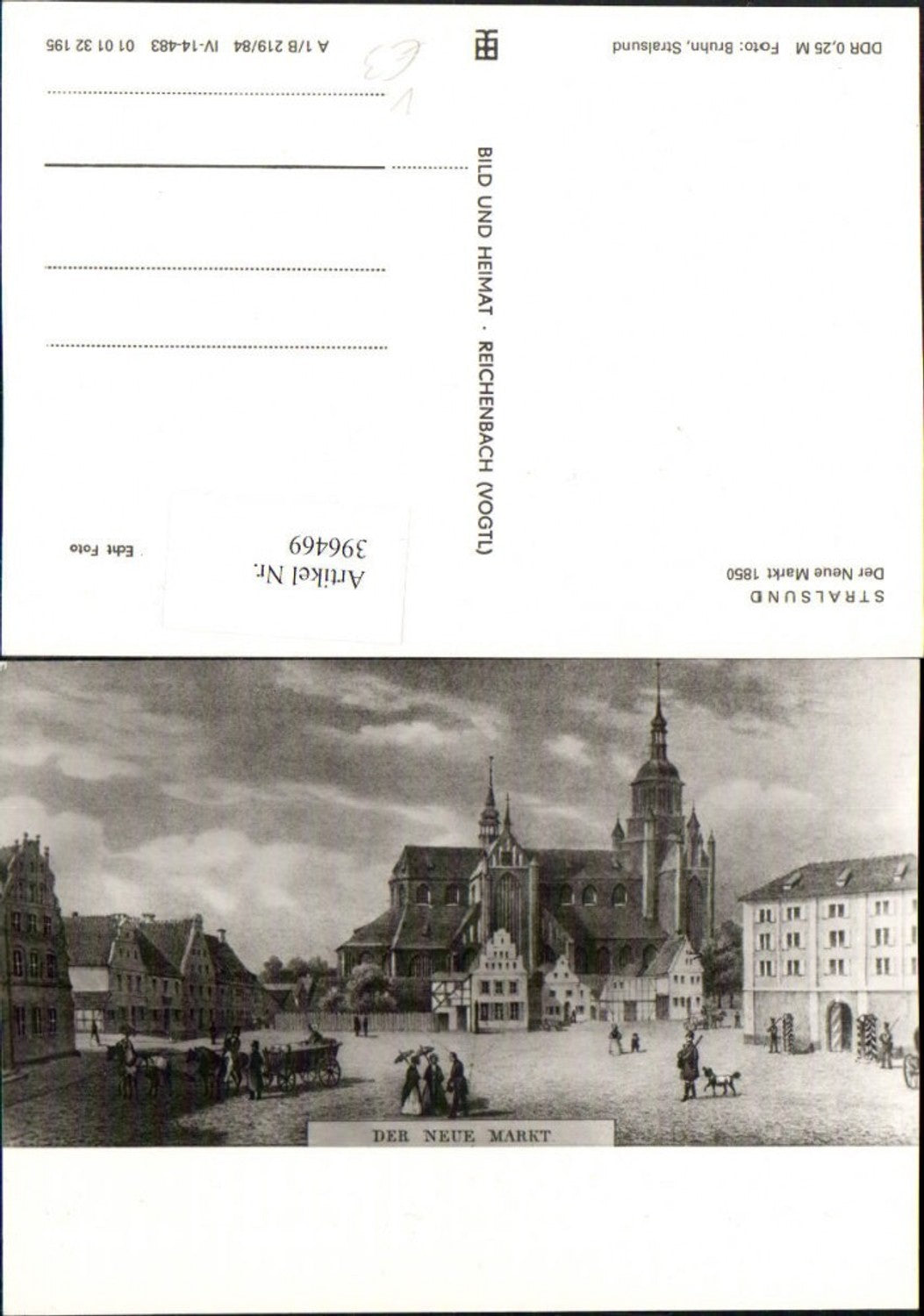 396469,Künstler AK Stralsund Neue Markt 1850 Kirche pub VEB