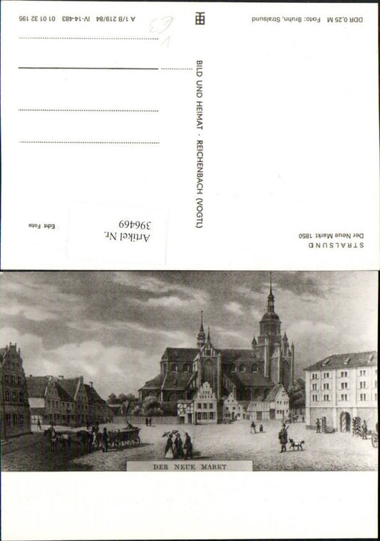 396469,Künstler AK Stralsund Neue Markt 1850 Kirche pub VEB