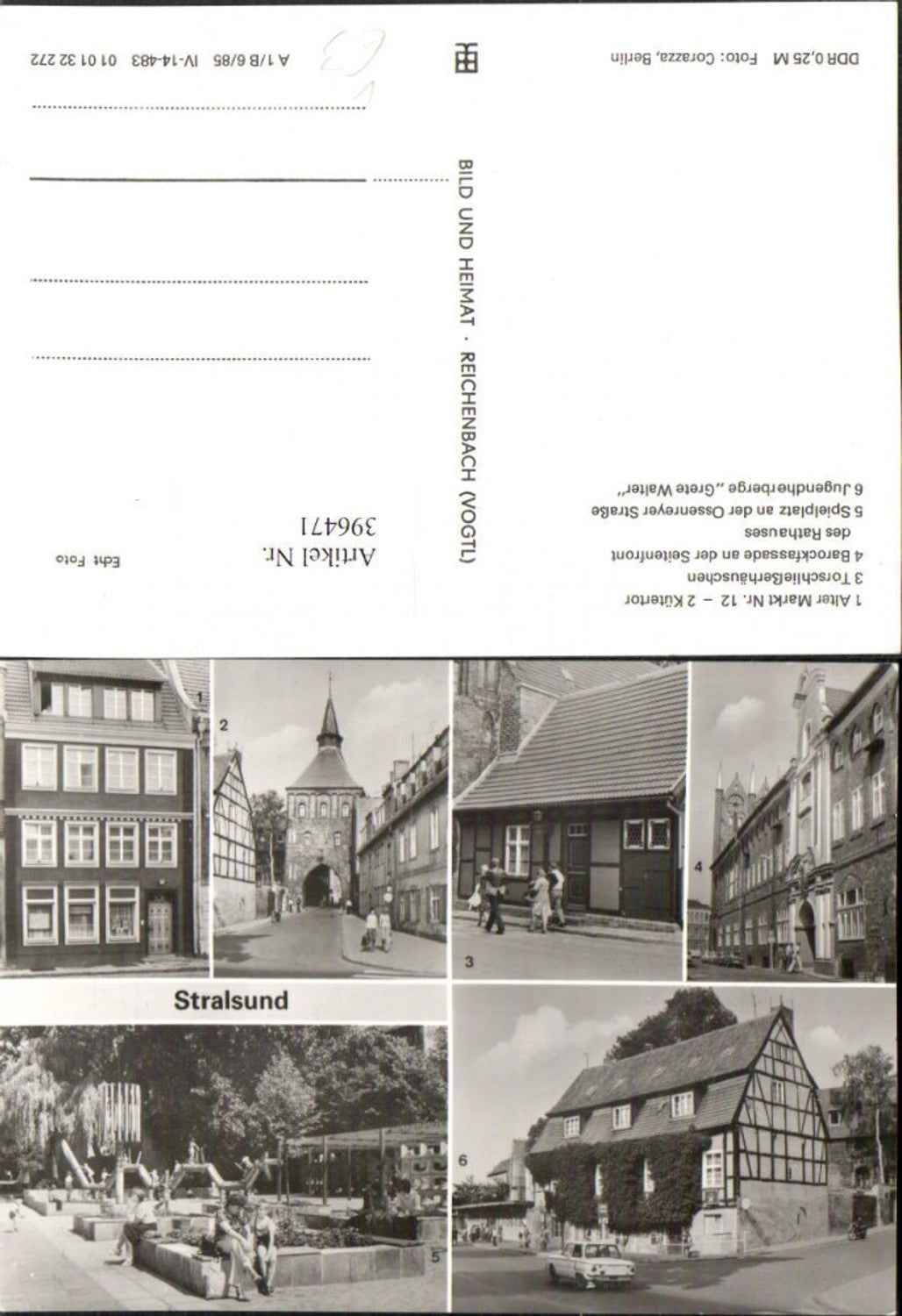 396471,Stralsund Alter Markt Küter-Tor Rathaus Spielplatz Mehrbildkarte pub VEB