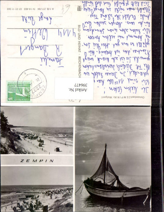 396477,Ostseebad Zempin Strand Strandleben Boot Mehrbildkarte pub VEB