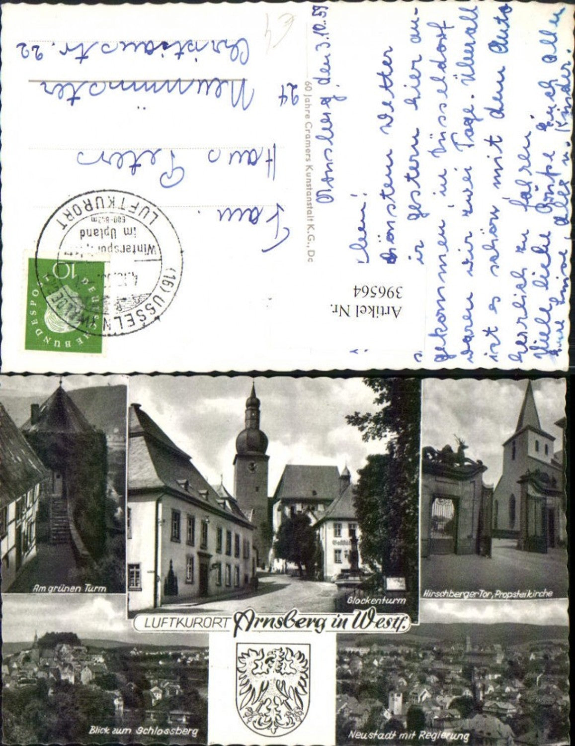 396564,Arnsberg Glockenturm Schlossberg Kirche Neustadt Totale Mehrbildkarte