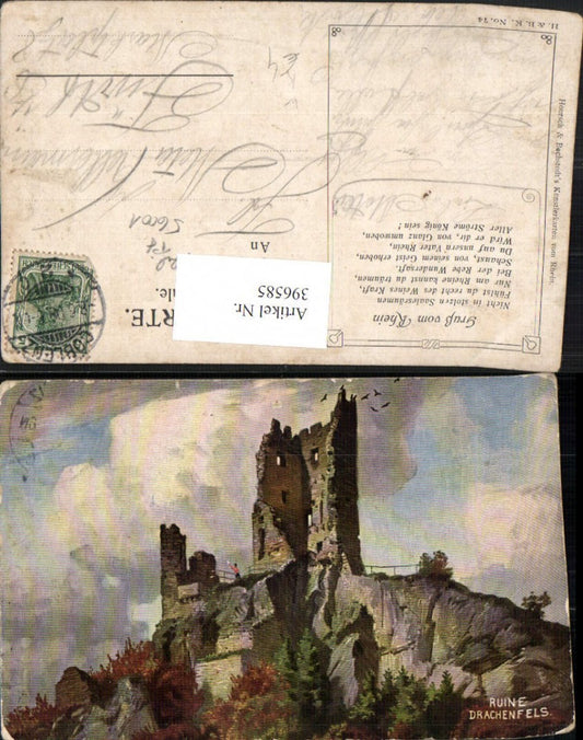 396585,Künstler AK Ruine Drachenfels b. Königswinter