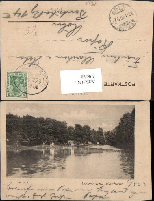 396590,Gruß aus Bochum Stadtpark Teich Bahnpost Zug 278