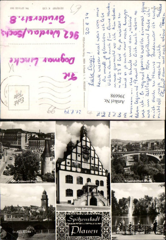396698,Plauen Teilansicht Brücke Altes Rathaus Stadtpark Mehrbildkarte