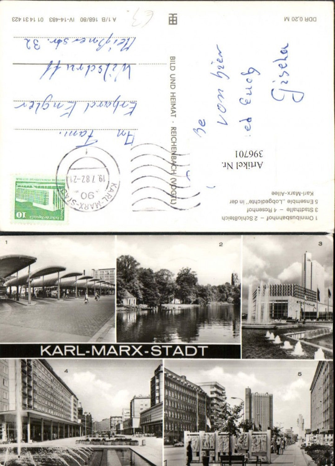 396701,Chemnitz Omnibus-Bahnhof Schlossteich Stadthalle Mehrbildkarte pub VEB