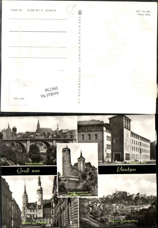 396736,Bautzen Totale Brücke Rathaus Dom Kirche Post Mehrbildkarte pub VEB