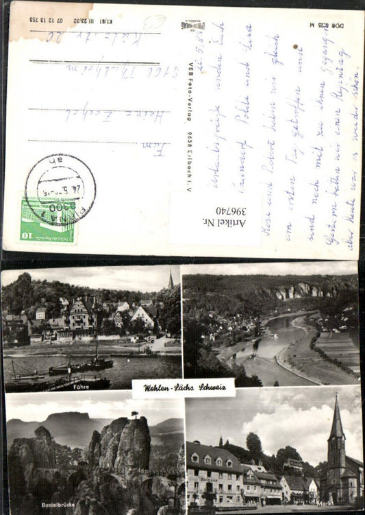 396740,Wehlen Totale Fähre Markt Kirche Bastei-Brücke Mehrbildkarte