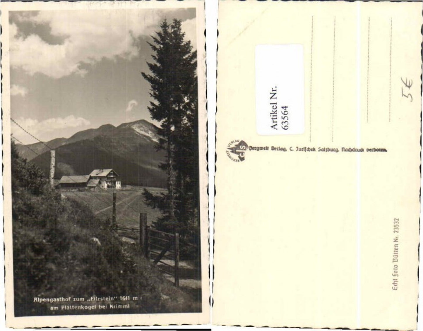 63564,Gasthaus Filzstein bei Krimml 1930