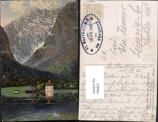 396851,Künstler AK Josef Zeller St. Bartholomä am Königssee b. Schönau Bergkulisse