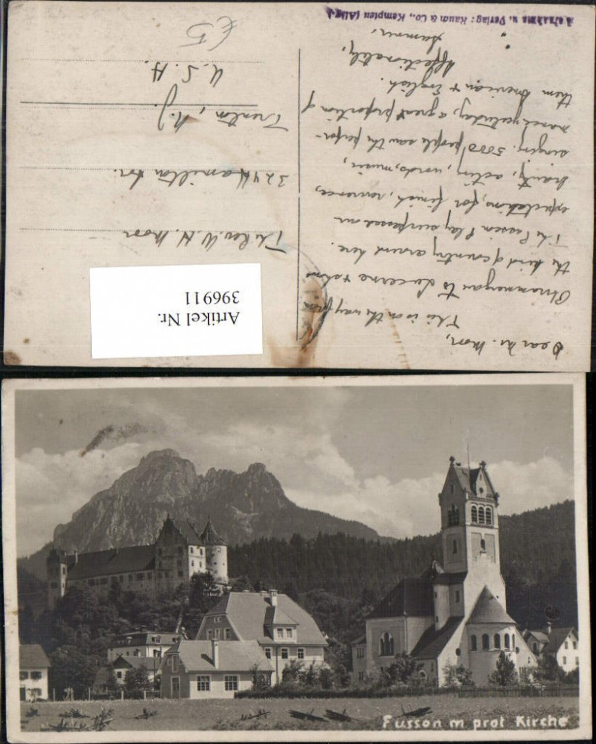 396911,Foto AK Fusson Füssen m. Kirche Burg Bergkulisse