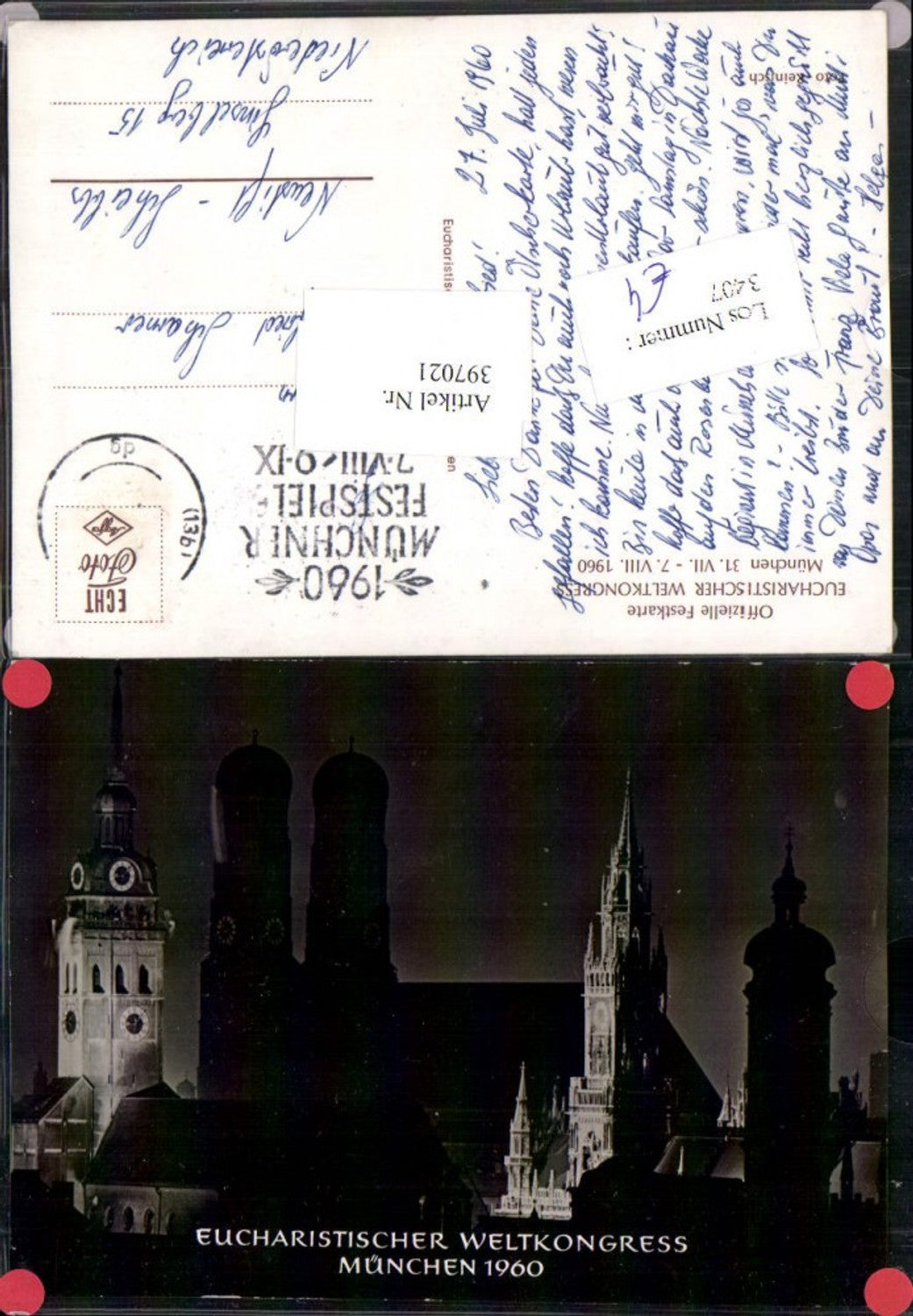 397021,Festkarte München Eucharistischer Weltkongress 1960 Kirche Türme
