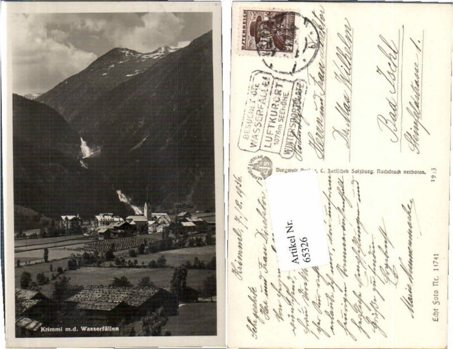 65326,Krimml m. Wasserfälle Pinzgau 1935
