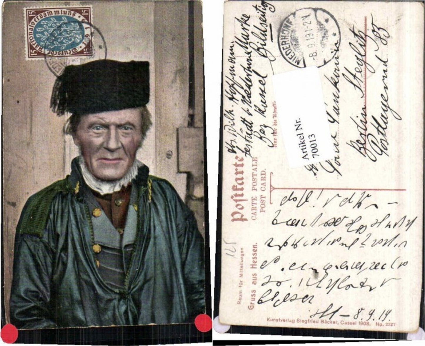 70013,Gruss aus Hessen Tracht Trachten Mann Hut