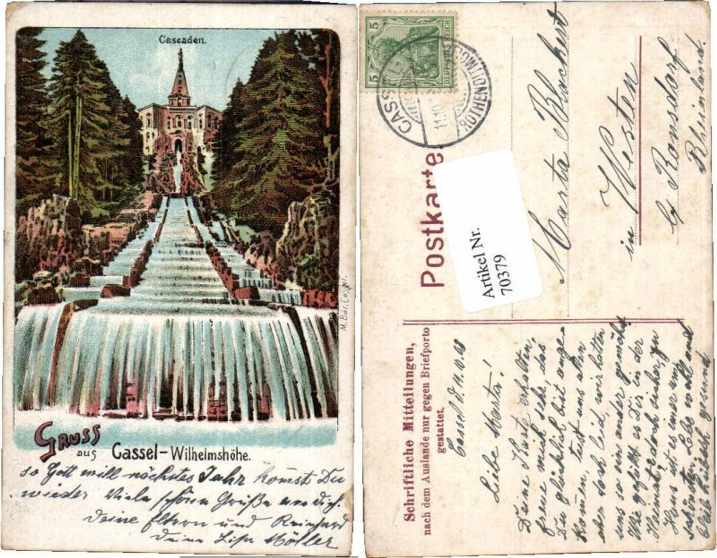 70379,Tolle Litho Gruß aus Cassel Wilhelmshöhe Kassel