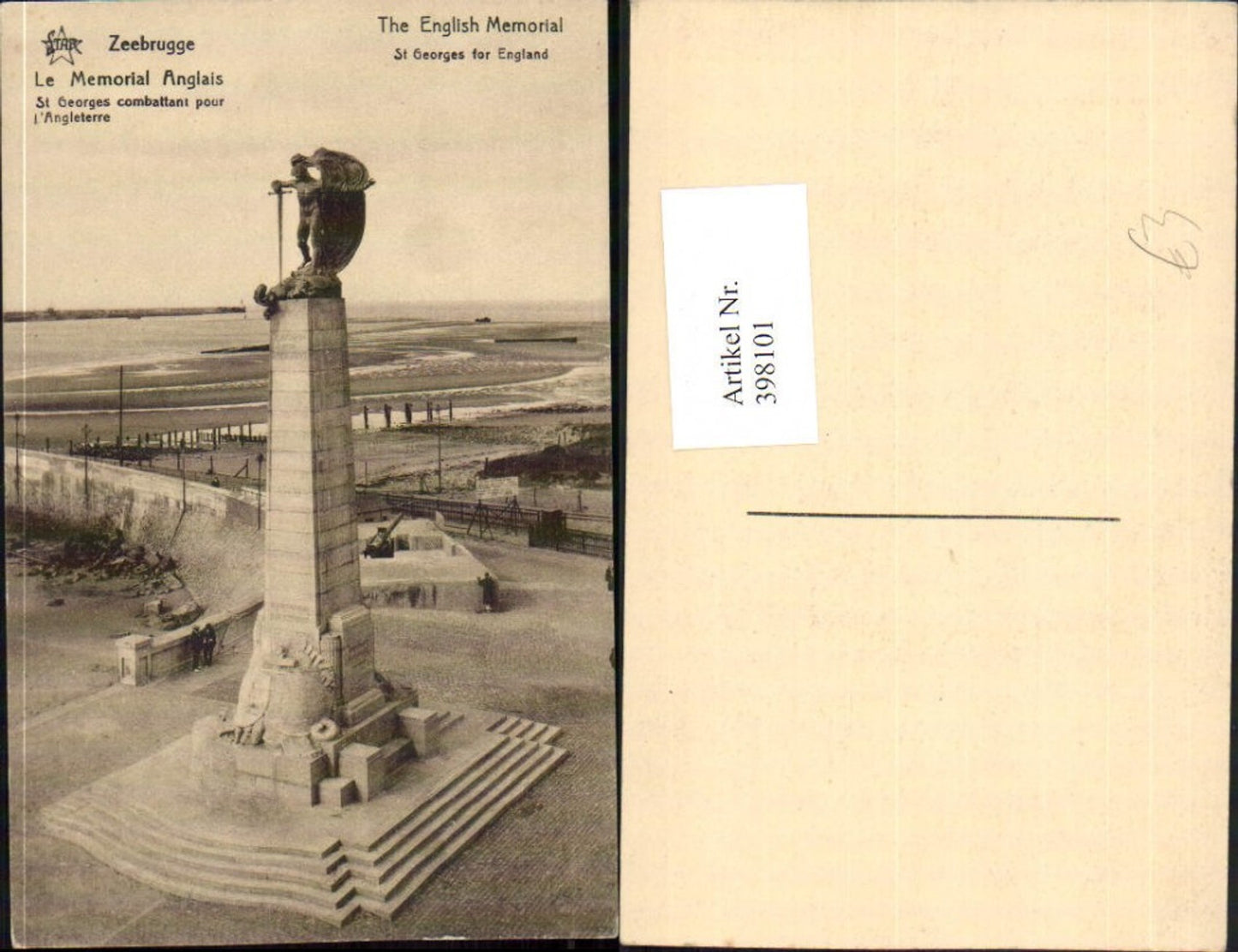 398101,Belgium Zeebrugge Seebrügge Memorial Anglais St Georges combattant pour Angleterre