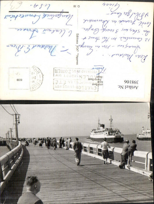 398106,Belgium Oostende Ostende Het staketsel en de Ferry-Boat Hafendamm Dampfer