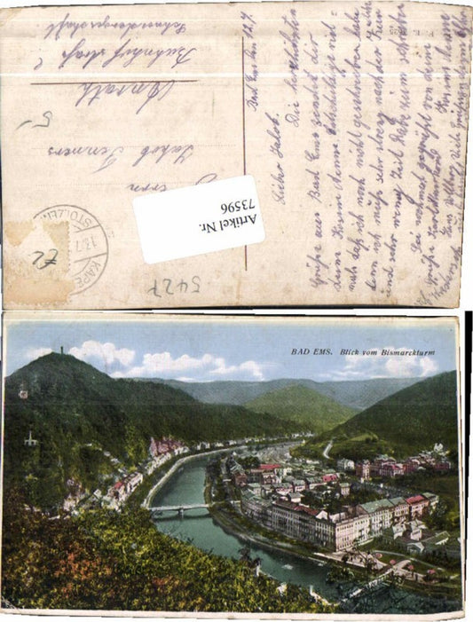 73596,Bad Ems Bismarchturm Ausblick 1920