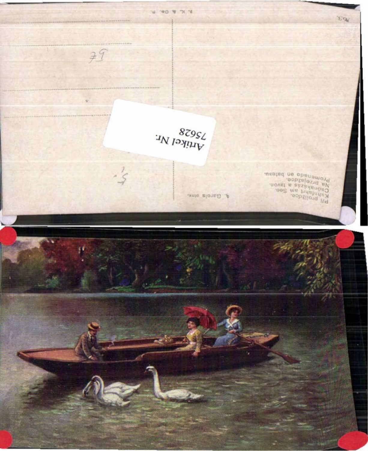 75628,A. Gareis Kahnfahrt am See Schwäne Schirm Frauen