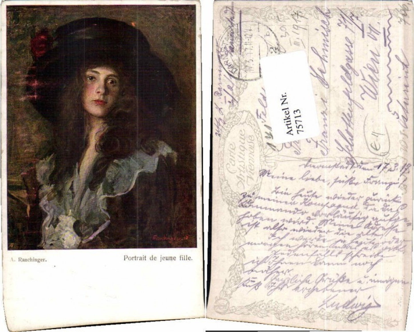 75713,A. Rauchinger Portrait jeune Fille Frau B.K.W.I 1025