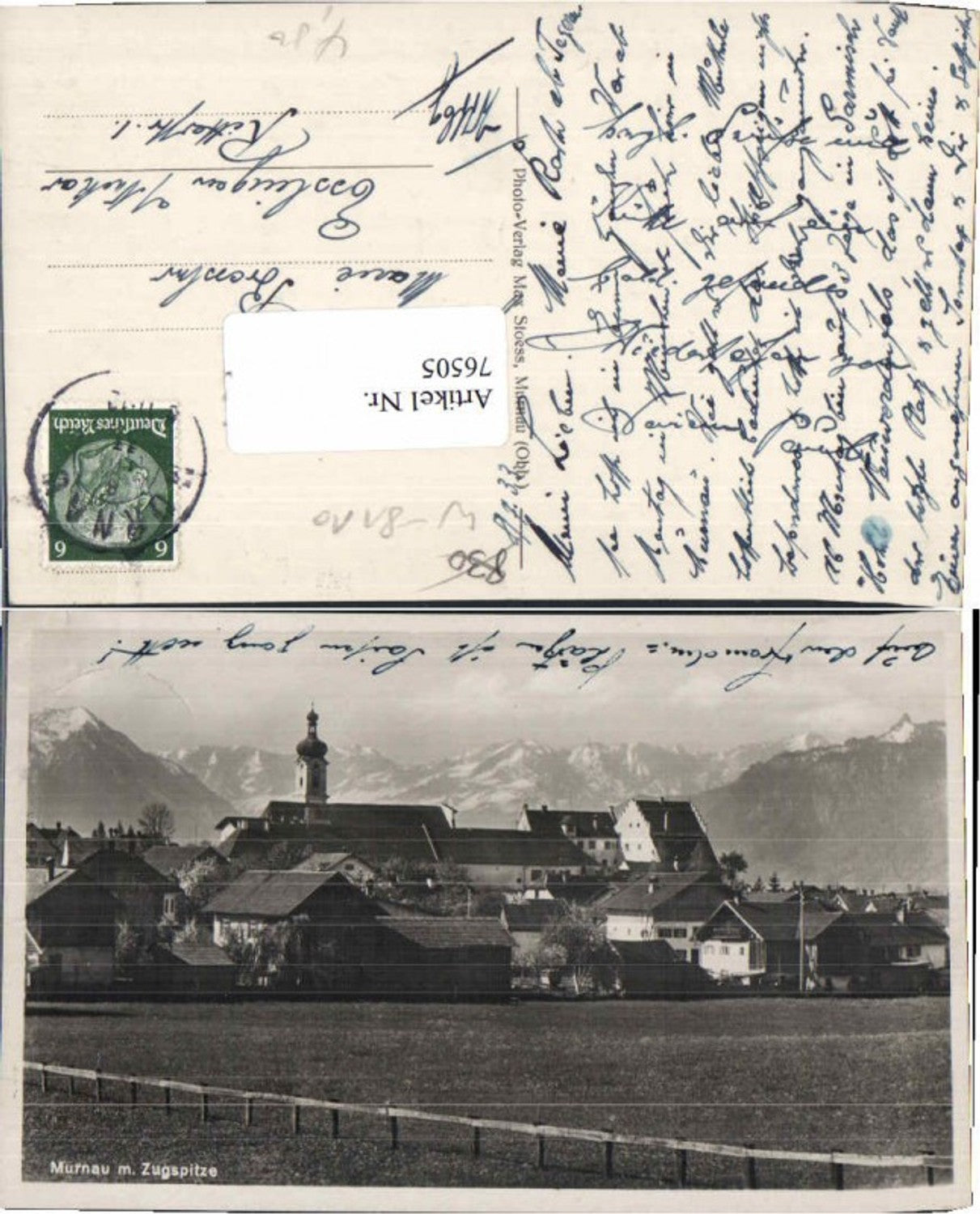 76505,Murnau m. Zugspitze Partie am Ortsrand 1938