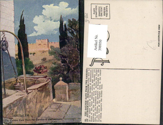 398950,Künstler AK Israel Jerusalem Golden Gate from the Garden of Gethsemane Brunnen