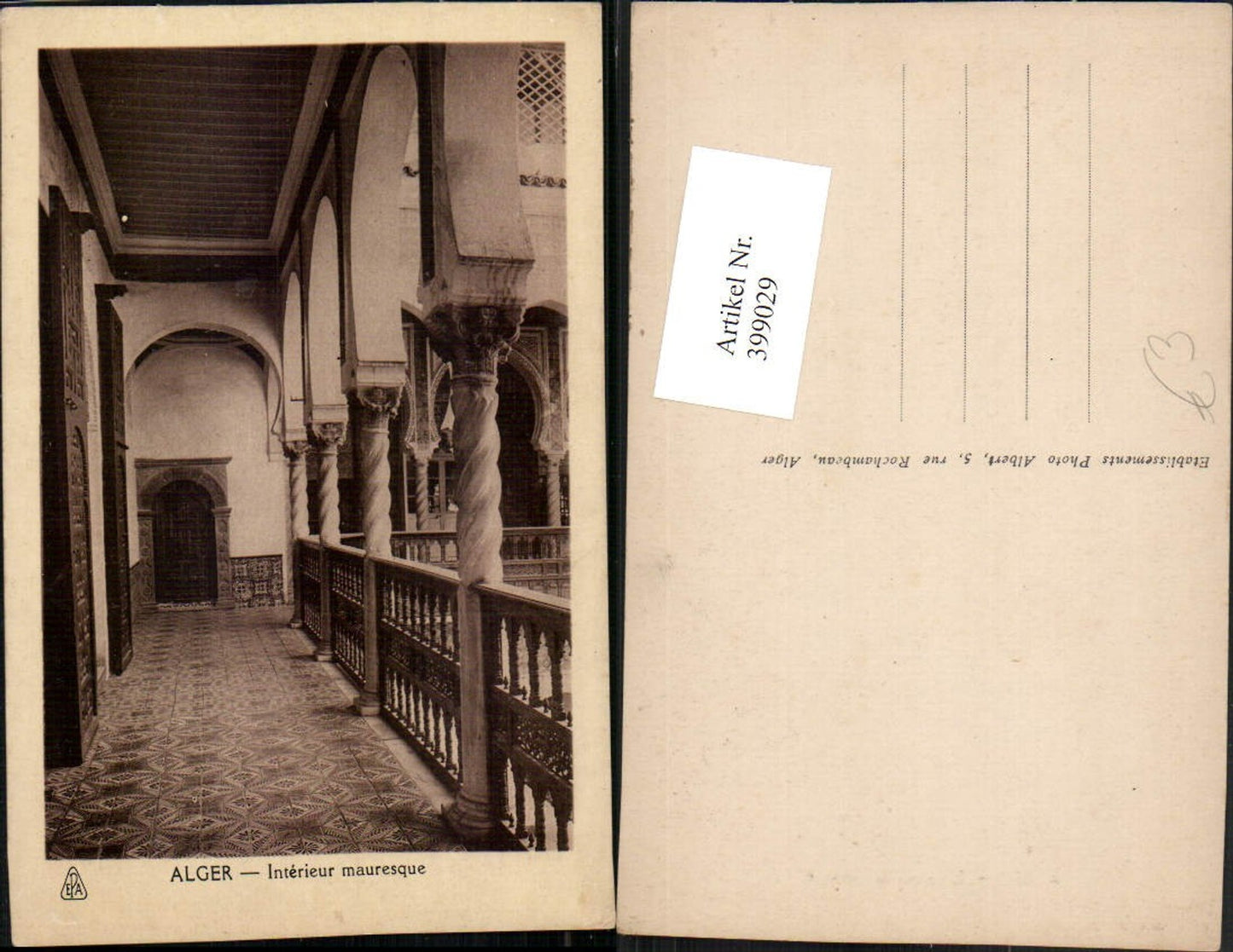 399029,Algeria Alger Algier Interieur mauresque Arkaden