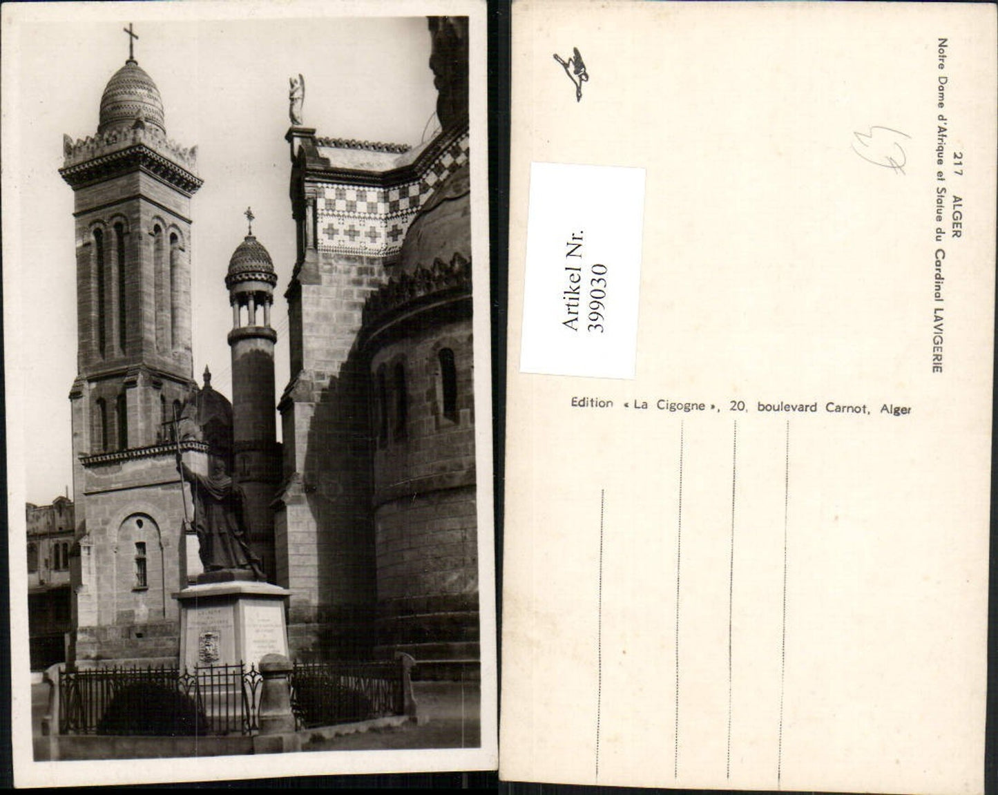 399030,Algeria Alger Algier Notre Dame Afrique et Statue du Cardinal Lavigerie Kirche Denkmal