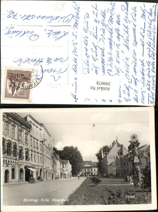 399078,Eferding Hauptplatz Straßenansicht Pestsäule