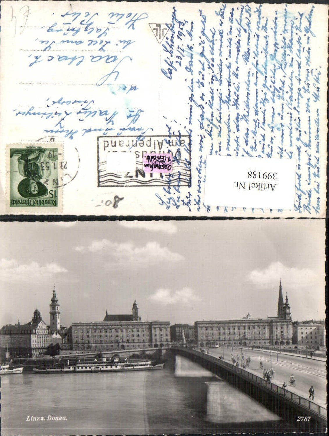 399188,Linz an d. Donau Teilansicht Brücke Dampfer