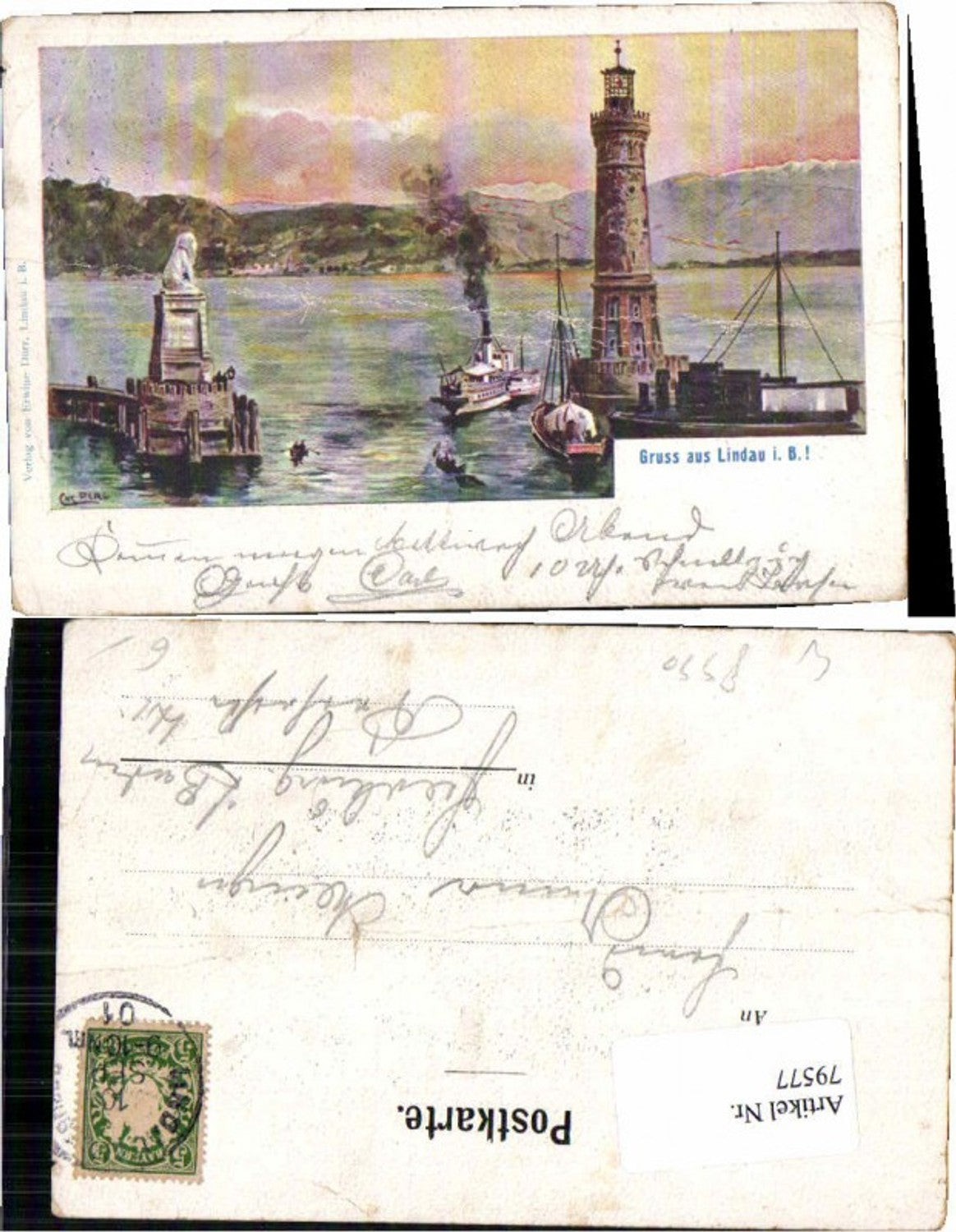 79577,Gruss aus Lindau Bodensee Leuchtturm Perl C. sig
