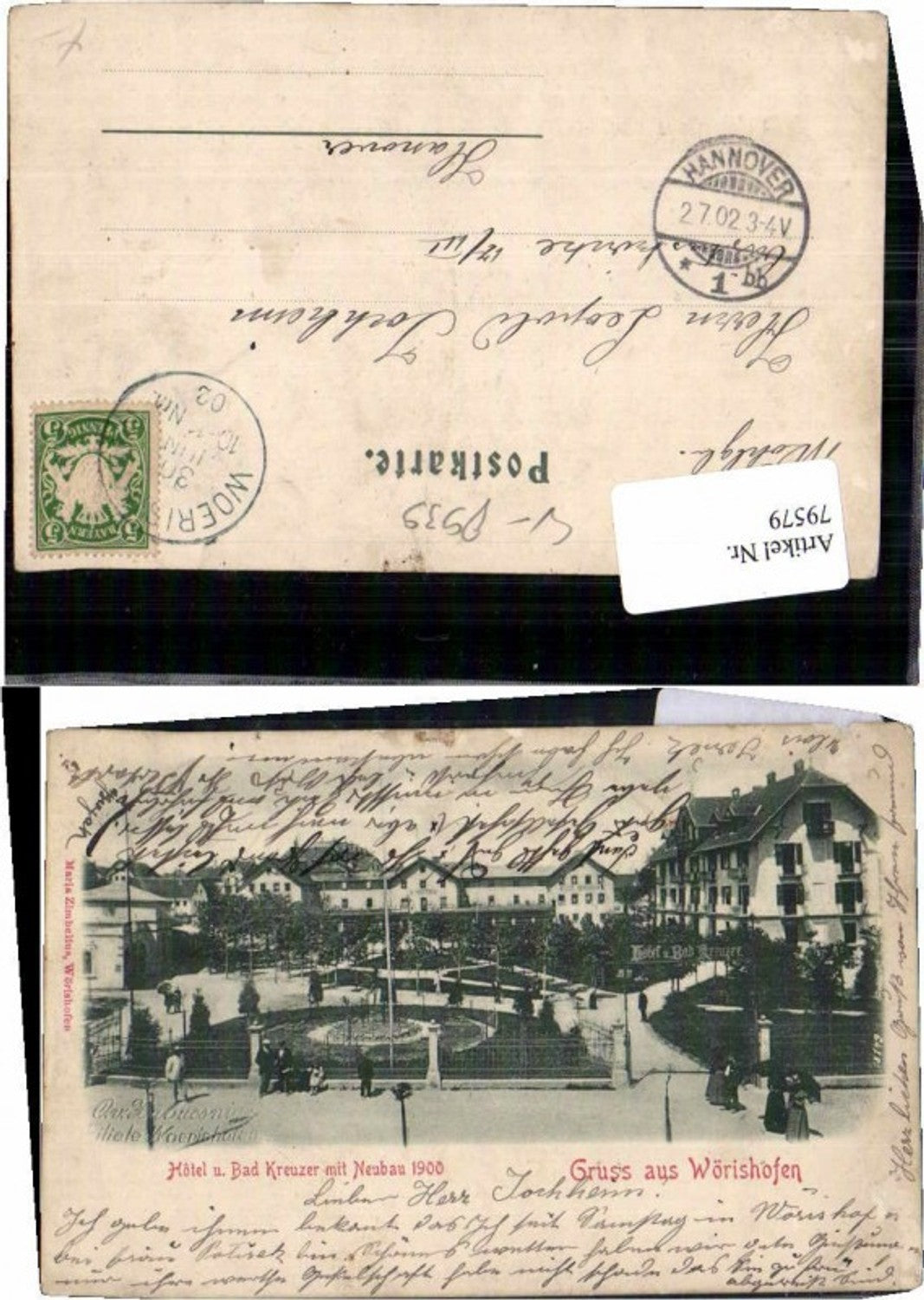 79579,Gruss aus Wörishofen Hotel Bad Kreuzer Neubau 1900