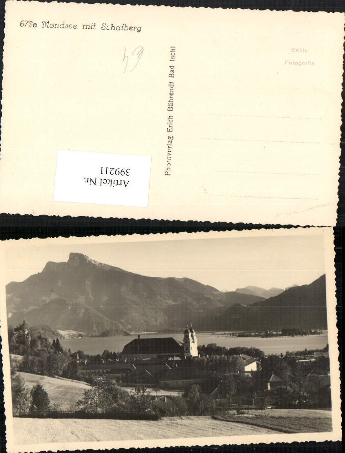 399211,Mondsee Teilansicht Stift m. Schafberg Bergkulisse