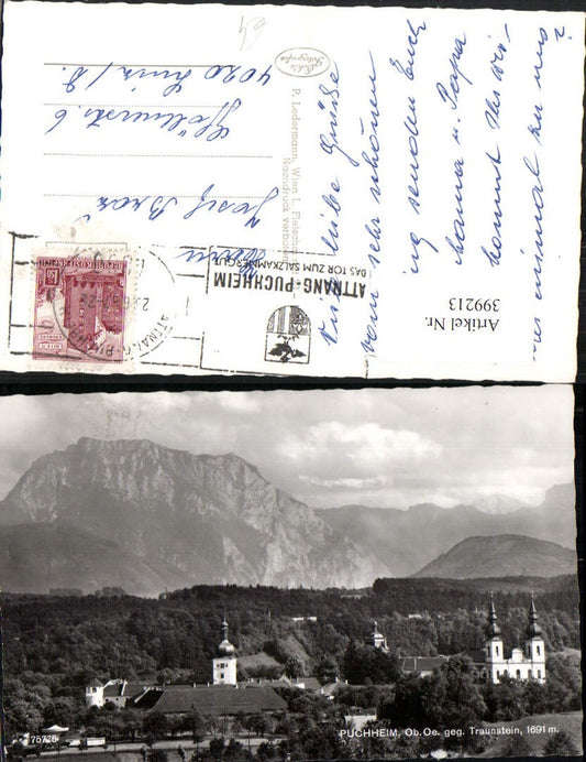 399213,Puchheim Teilansicht Kirche geg. Traunstein Bergkulisse