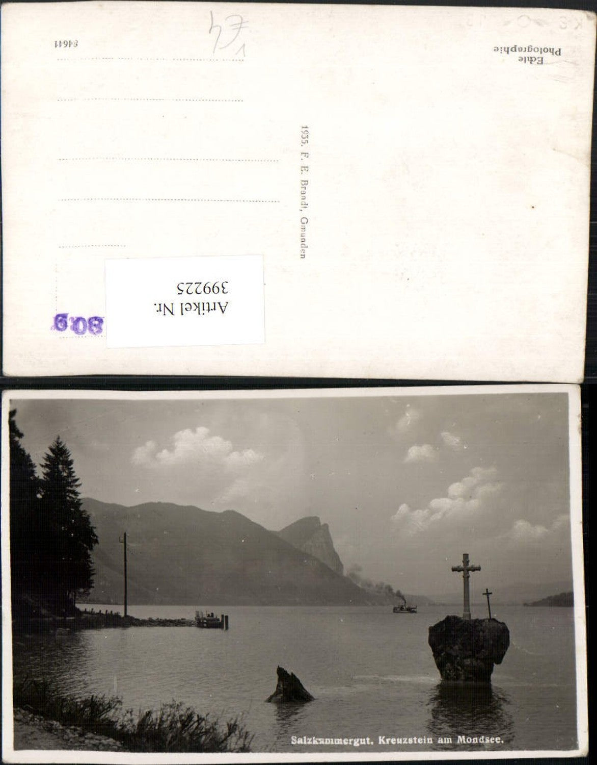 399225,Kreuzstein am Mondsee Partie Bergkulisse pub F. E. Brandt