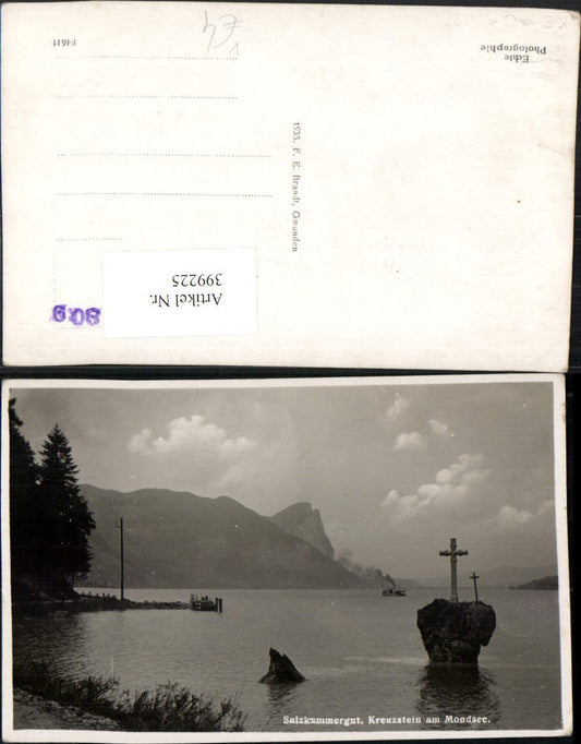 399225,Kreuzstein am Mondsee Partie Bergkulisse pub F. E. Brandt