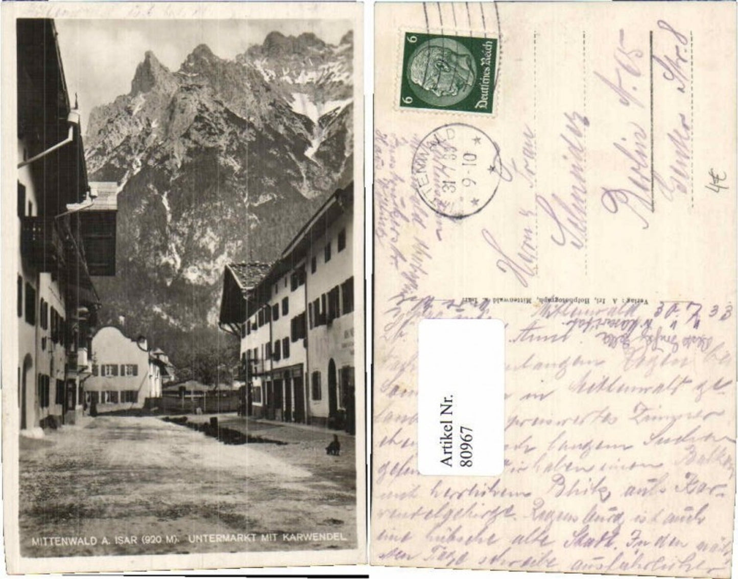 80967,Mittenwald a. Isar Untermarkt Strassenansicht