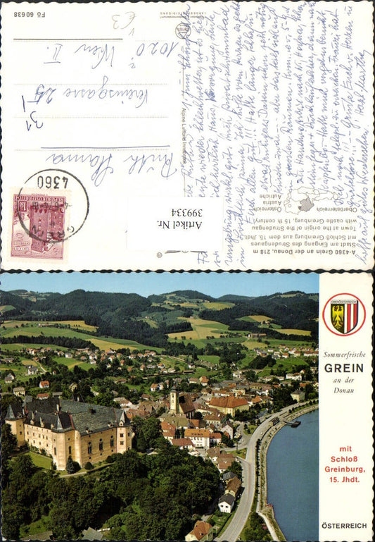 399334,Grein an d. Donau Totale m. Schloss Greinburg pub Alpine Luftbild 60638