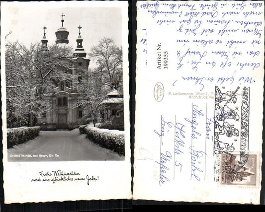 399355,Steyr an d. Enns Christkindl Kirche Winterbild Stempel 1965