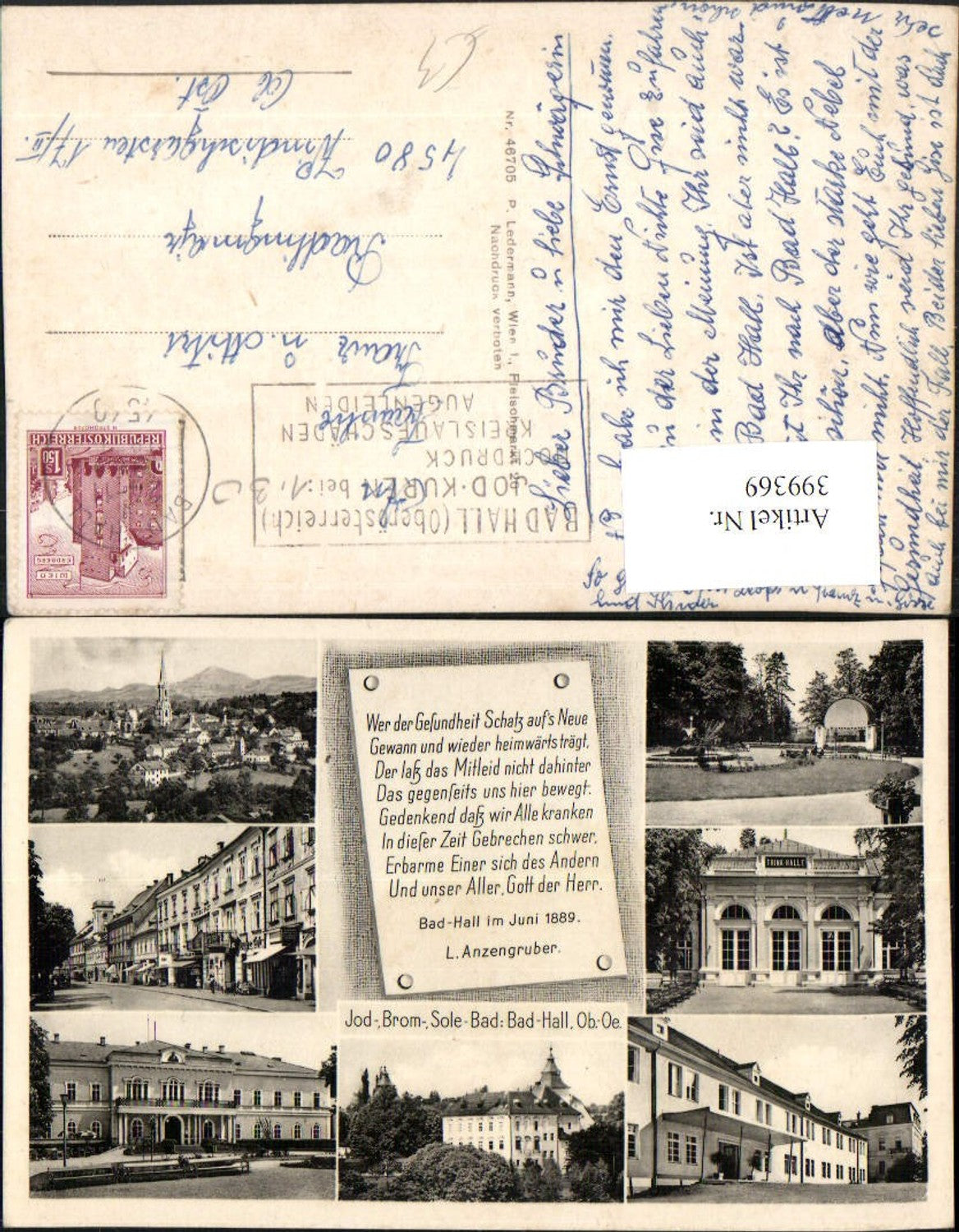 399369,Bad Hall Totale Trinkhalle Kurpark Schloss Mehrbildkarte Spruch