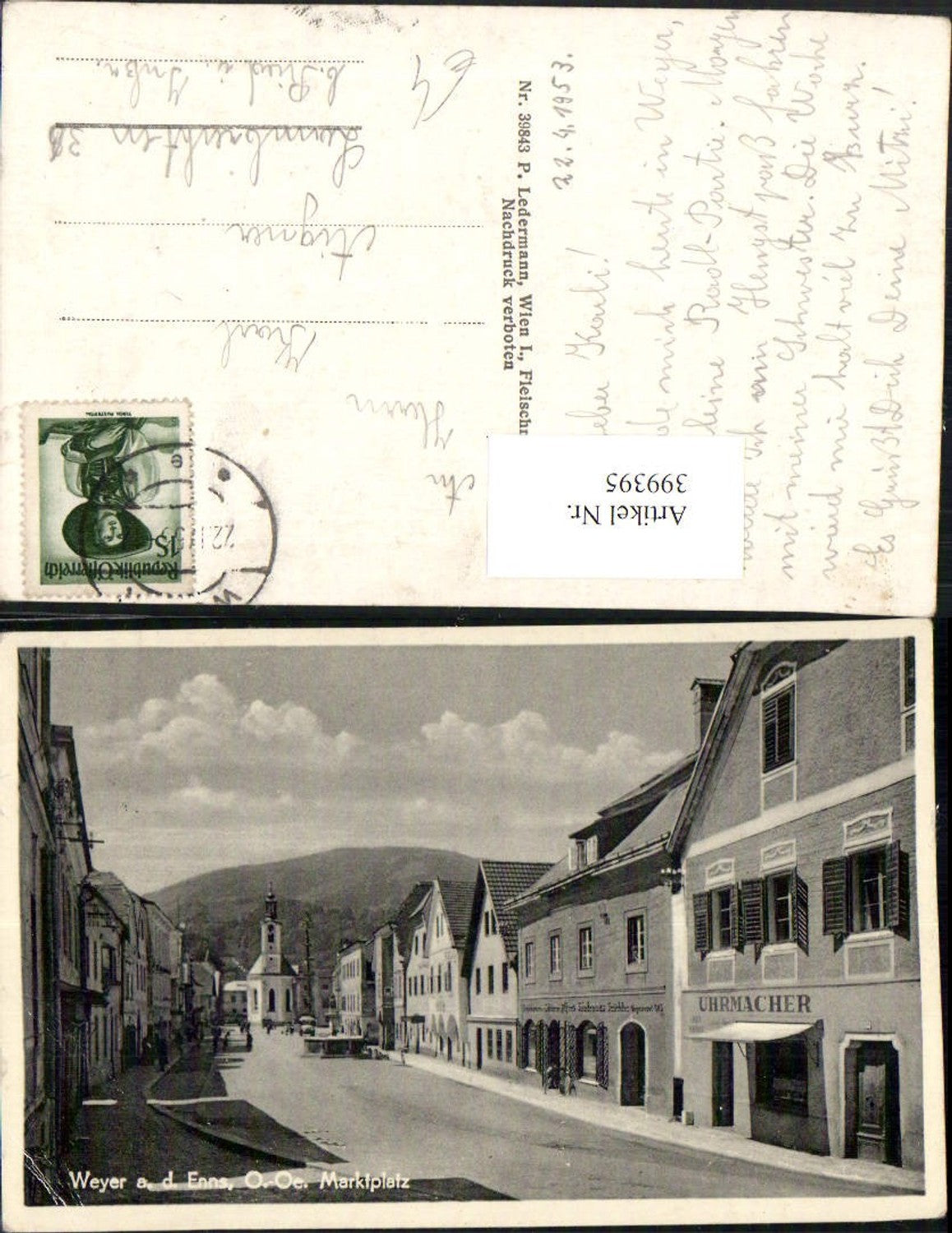 399395,Weyer an d. Enns Marktplatz Straßenansicht Uhrmacher Kirche