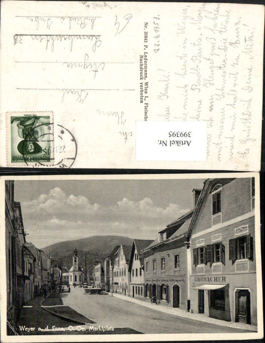 399395,Weyer an d. Enns Marktplatz Straßenansicht Uhrmacher Kirche