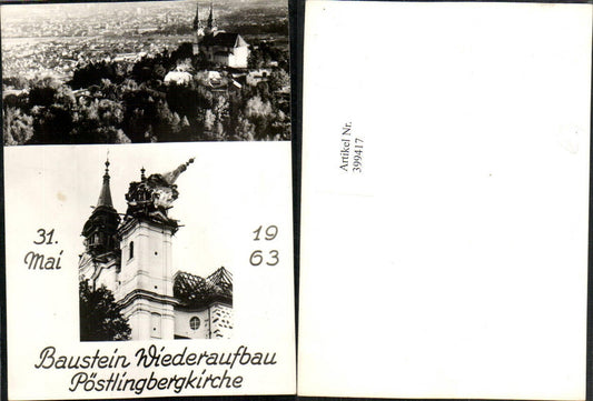 399417,Linz an d. Donau Baustein Wiederaufbau Pöstlingberg Kirche 1963