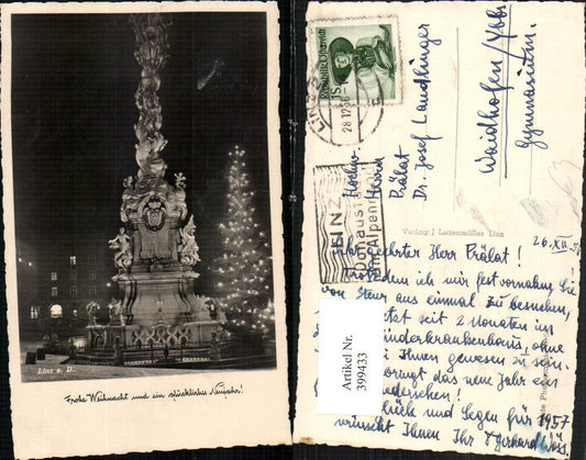 399433,Linz an d. Donau Dreifaltigkeitssäule Pestsäule Weihnachtsbaum