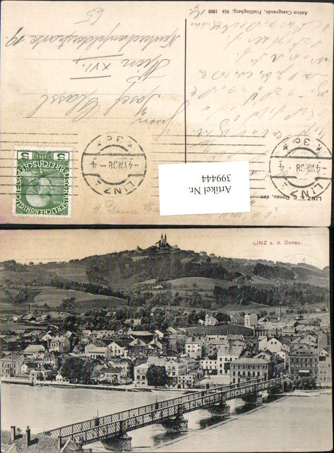 399444,Linz an d. Donau Teilansicht Brücke m. Pöstlingberg